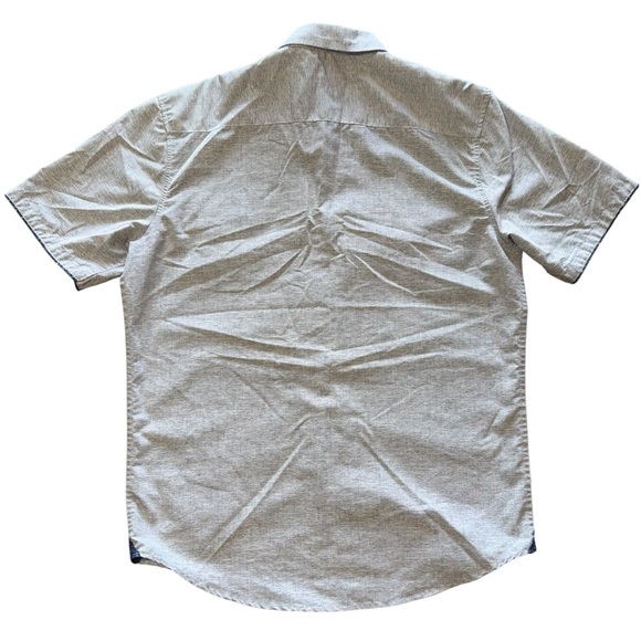 Craft & Flow Men’s Large Light Gray Navy Trim Short Sleeve Button-Up Shirt - Picture 3 of 6